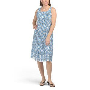 SPIGHE DI LINO Italy Linen Blend Sleeveless Seashell Print Midi Dress